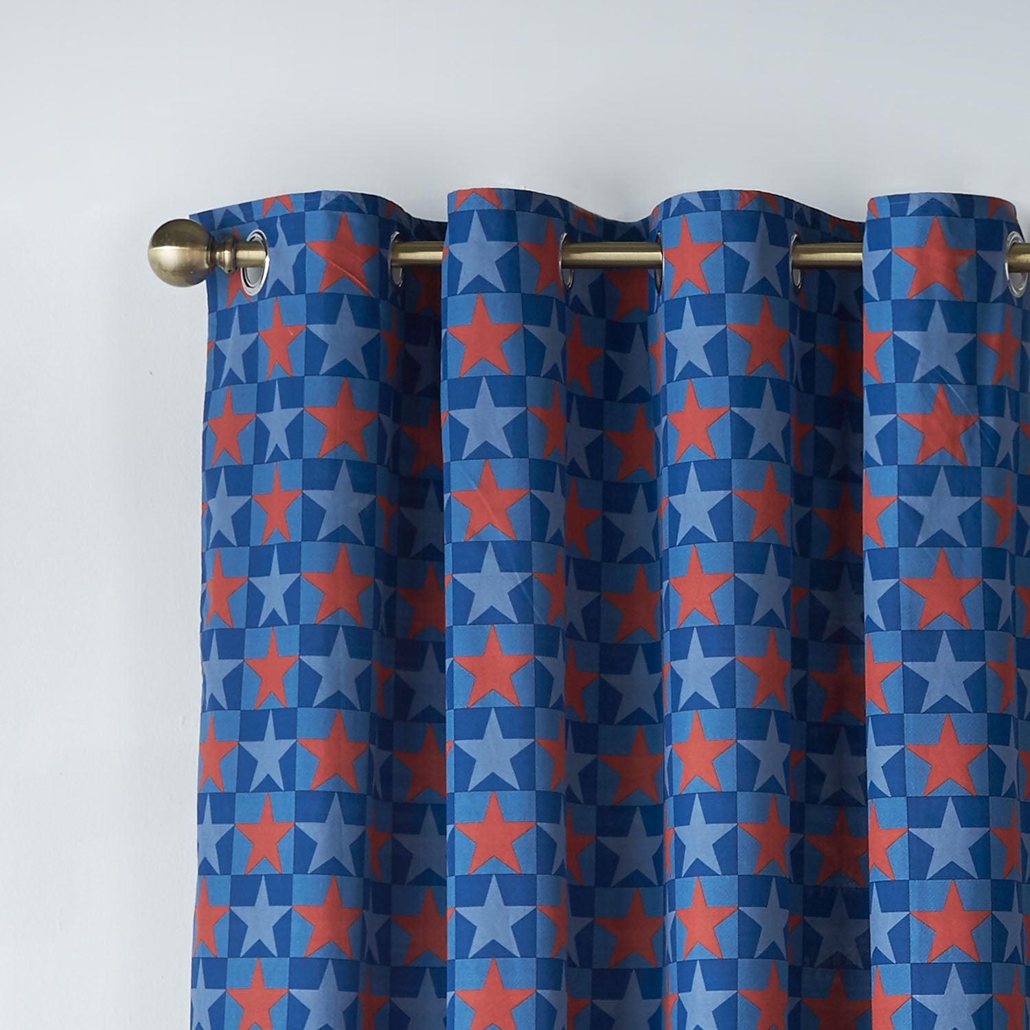 Catherine Lansfield Kids Stars And Check Blue Eyelet Curtains
