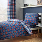 Catherine Lansfield Blue Stars And Check Reversible Duvet Set