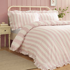 Catherine Lansfield Seersucker Frill Stripe Pink Duvet Set