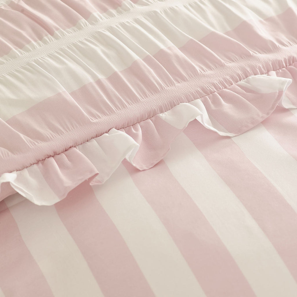 Catherine Lansfield Seersucker Frill Stripe Pink Duvet Set