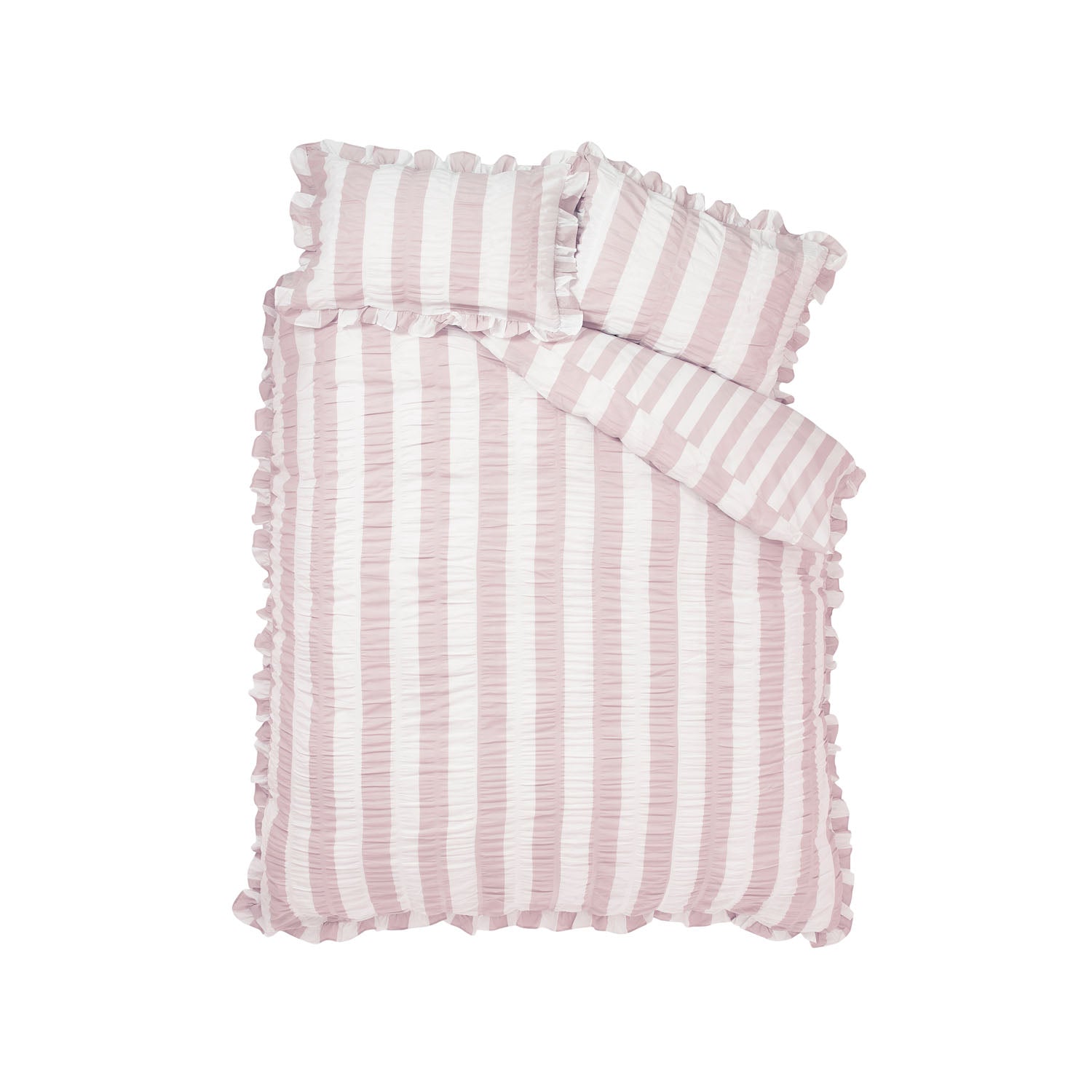 Catherine Lansfield Seersucker Frill Stripe Pink Duvet Set