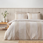 Catherine Lansfield Banded Stripe Natural Reversible Duvet Set