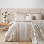 Catherine Lansfield Banded Stripe Natural Reversible Duvet Set