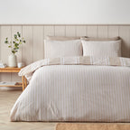 Catherine Lansfield Banded Stripe Natural Reversible Duvet Set