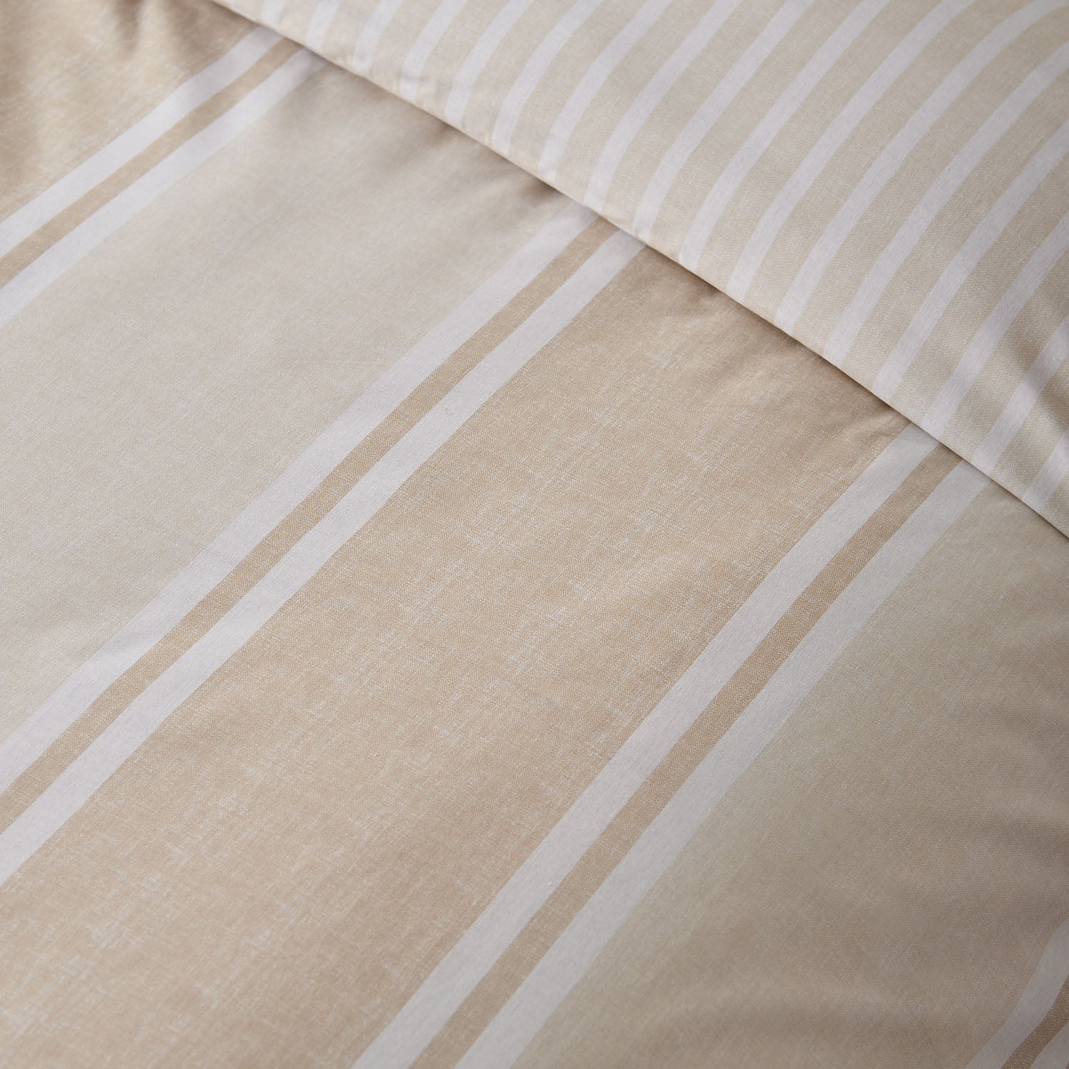 Catherine Lansfield Banded Stripe Natural Reversible Duvet Set