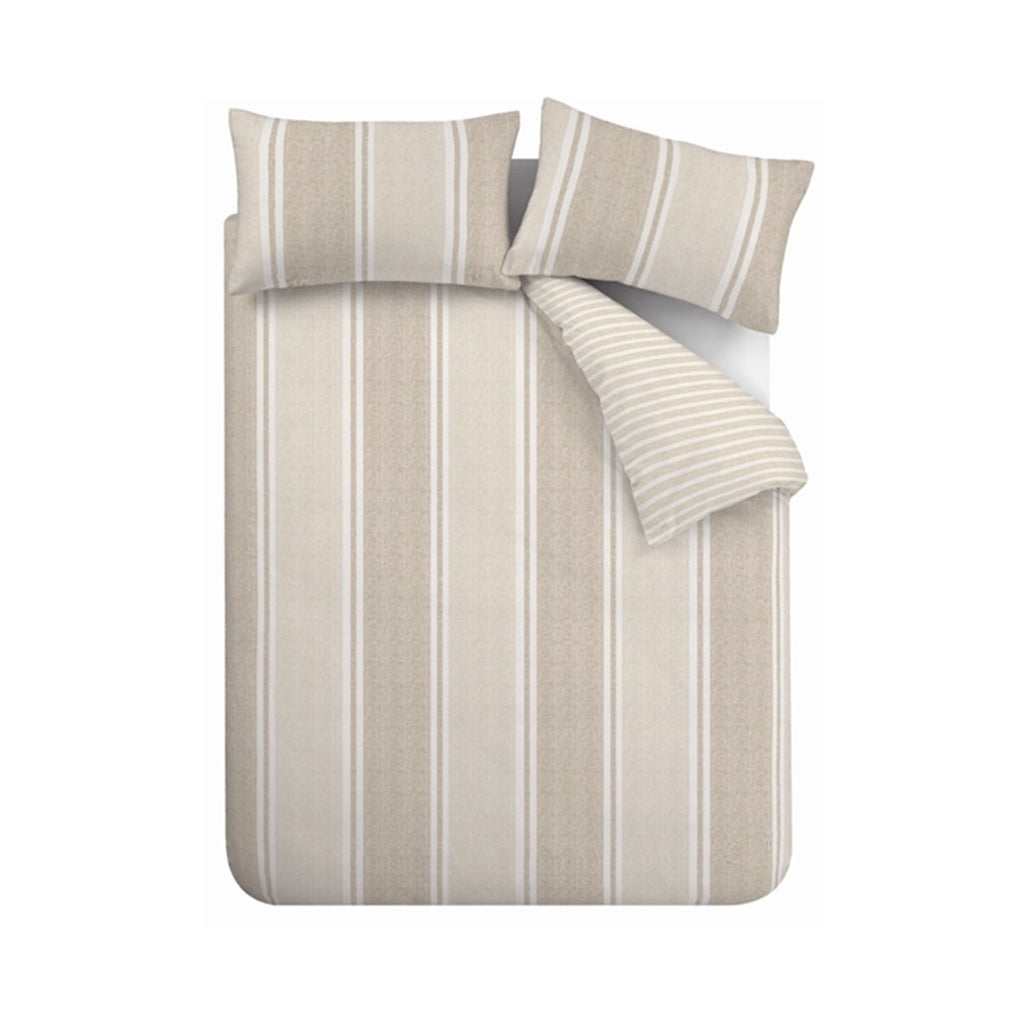 Catherine Lansfield Banded Stripe Natural Reversible Duvet Set