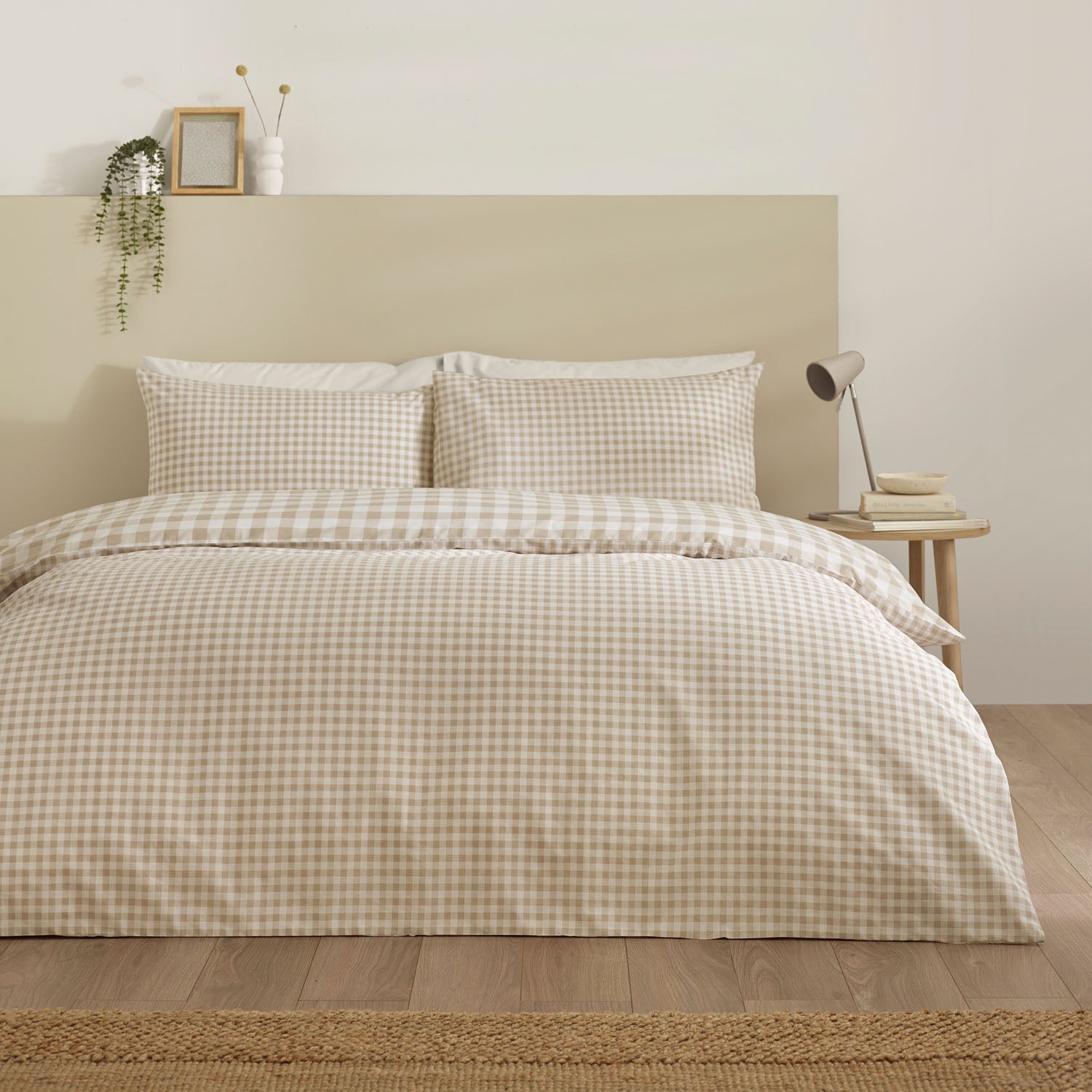 Catherine Lansfield Bamford Natural Gingham Check Reversible Duvet Set