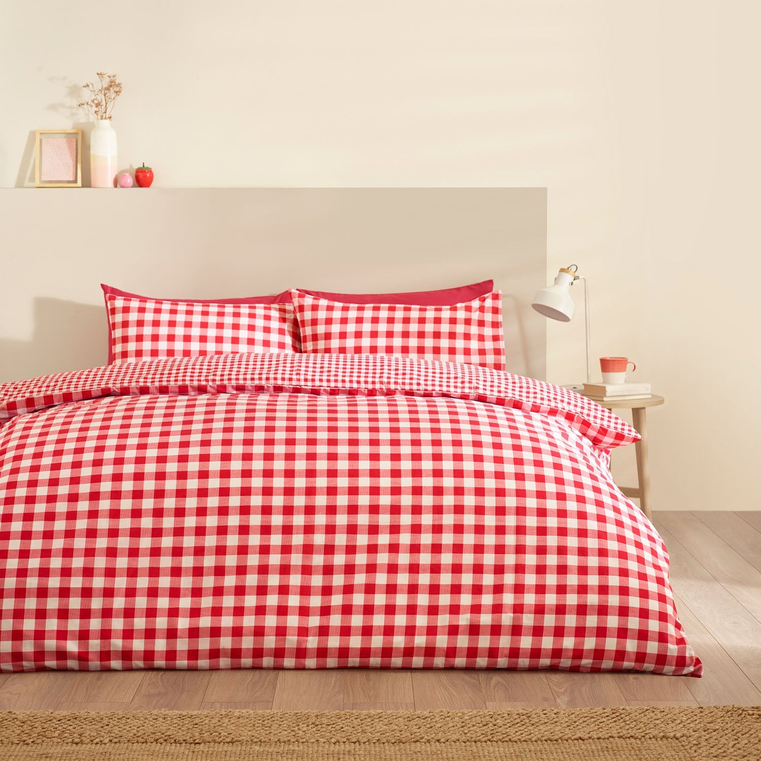 Catherine Lansfield Bamford Red Gingham Check Reversible Duvet Set