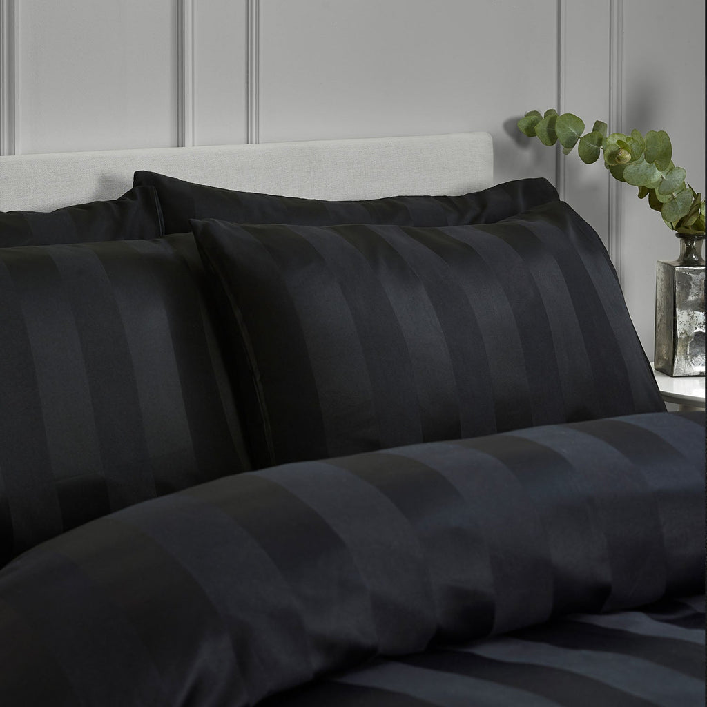 Catherine Lansfield So Soft Black Satin Stripe Standard Pillowcase Pack of 4