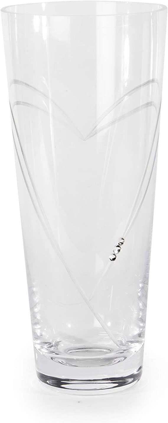 Etched Heart Detail Crystal Glass Vase | M&W