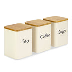 Kitchen Canister Set & Bread Bin in Cream with Bamboo Lids - 4 Piece | M&W