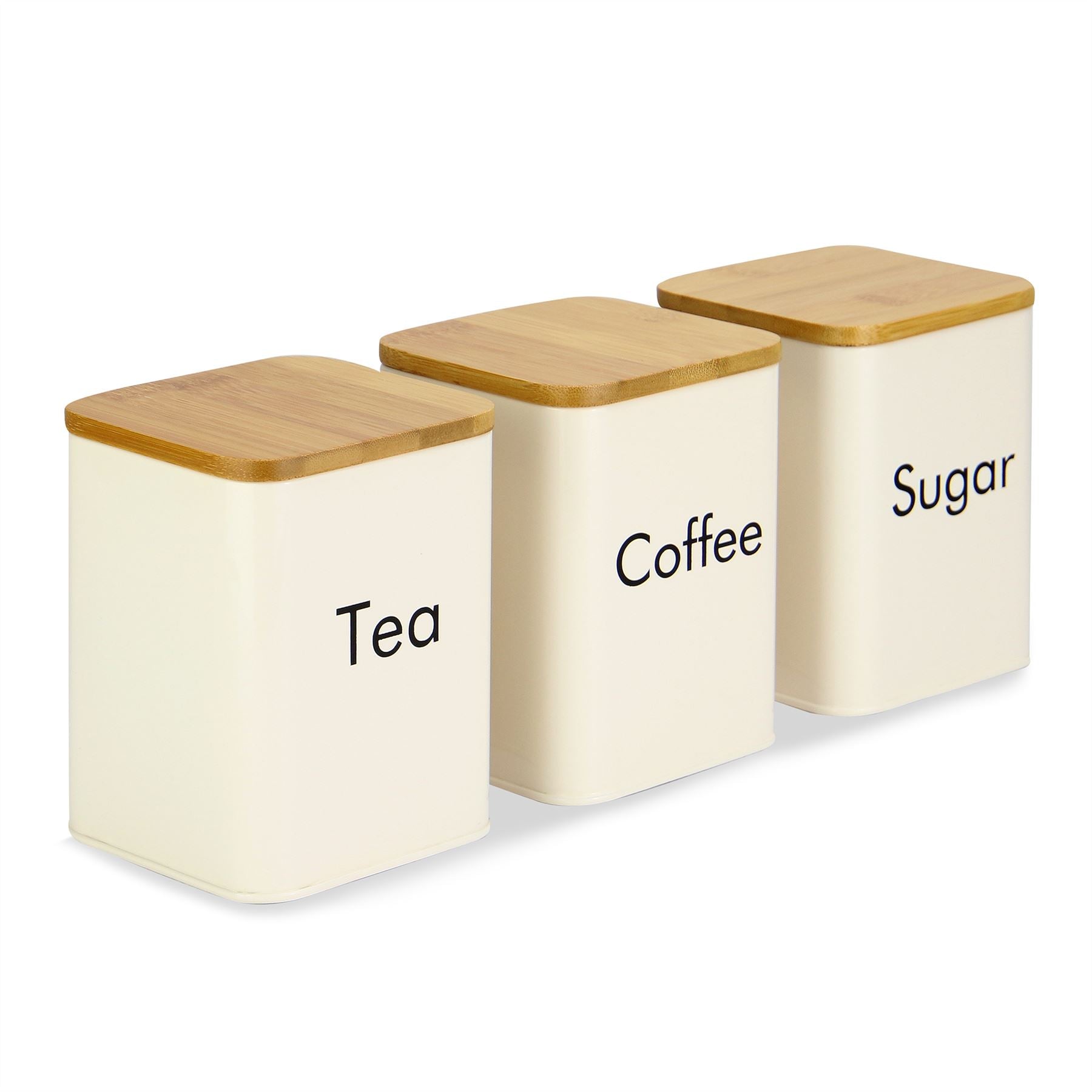Kitchen Canister Set & Bread Bin in Cream with Bamboo Lids - 4 Piece | M&W