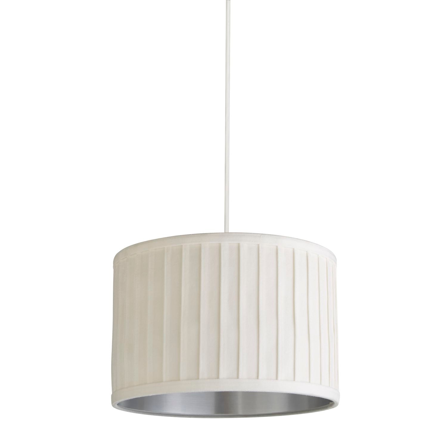 Pleated Velvet Ivory Shade With Metallic Silver Inner (40cm)