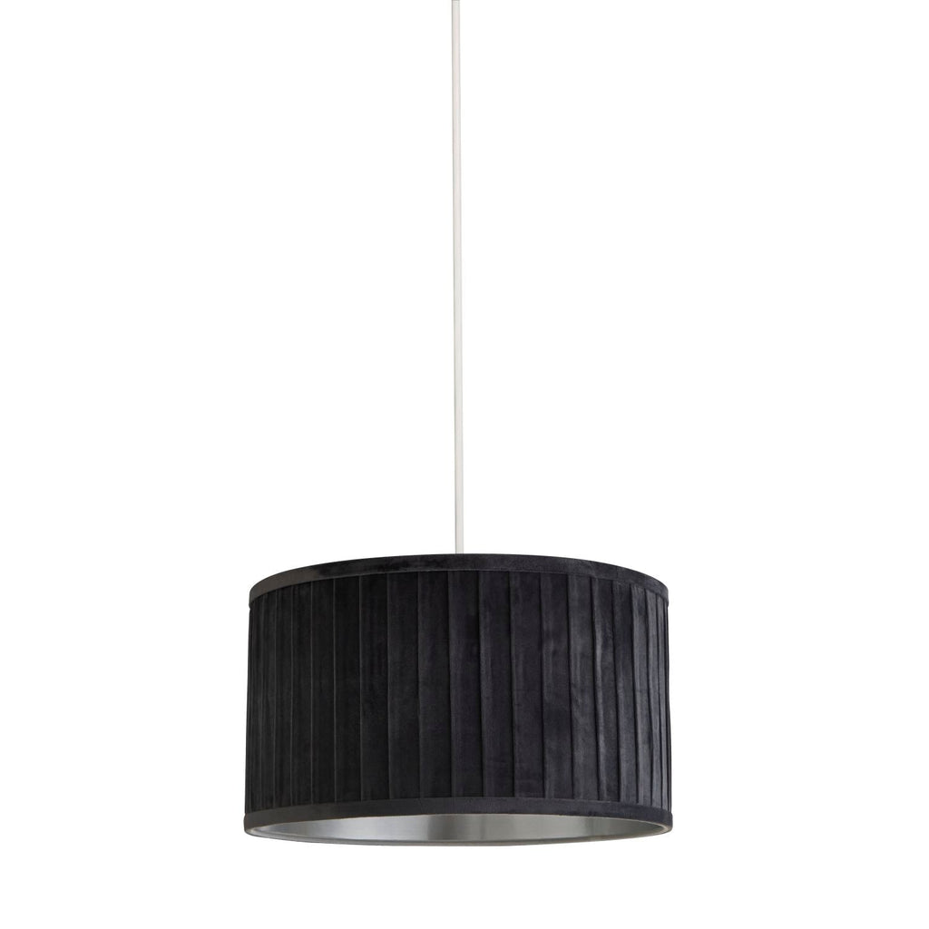 Pleated Velvet Grey Shade With Metallic Silver Inner (30cm)