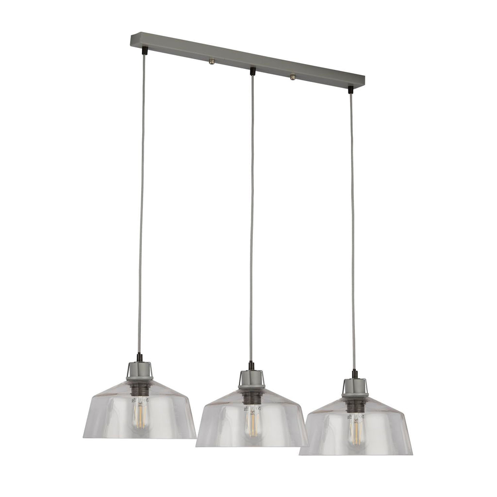 Clear Glass And Grey 3 Light Diner Bar Pendant