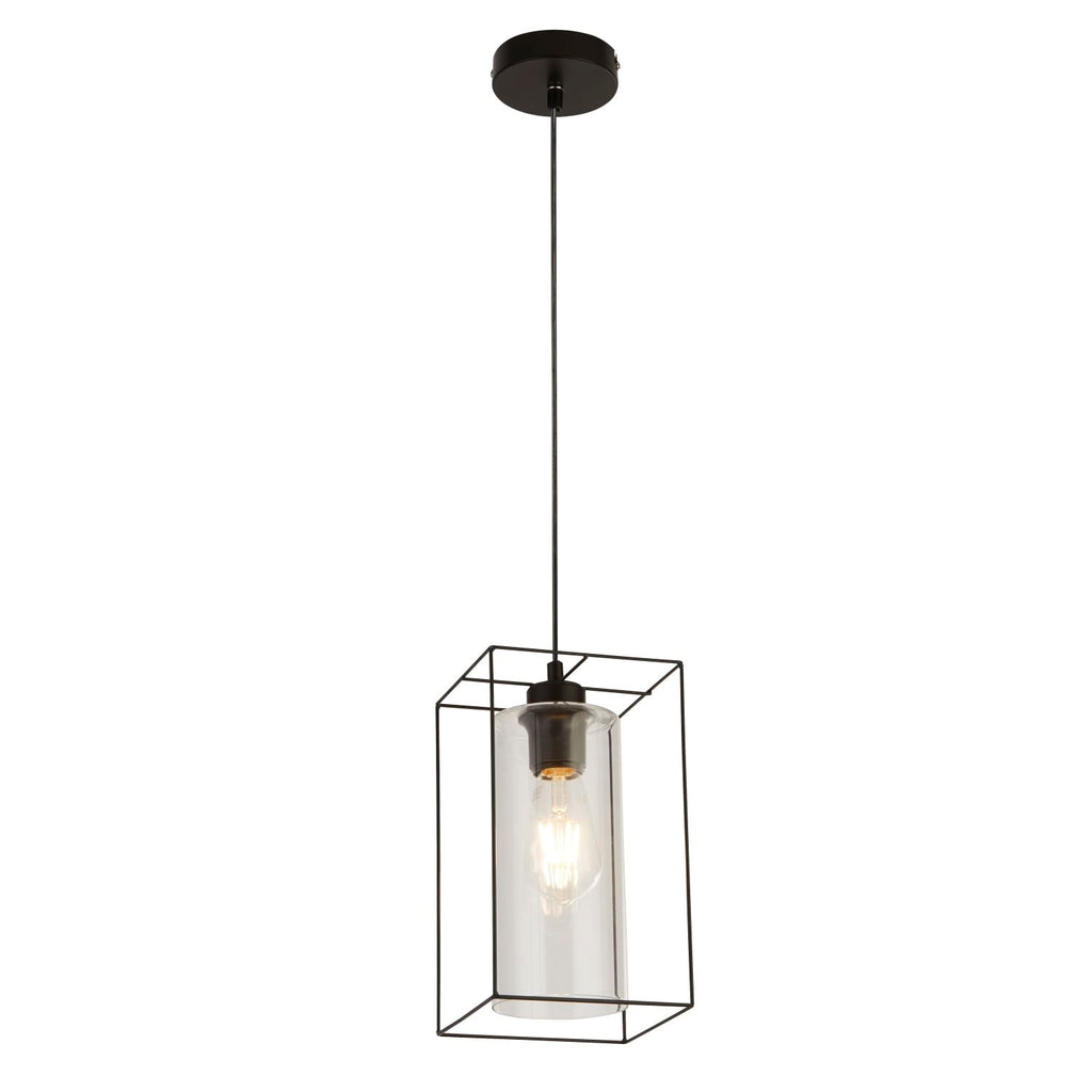 Black Frame Single Pendant Light with Clear Inner Glass