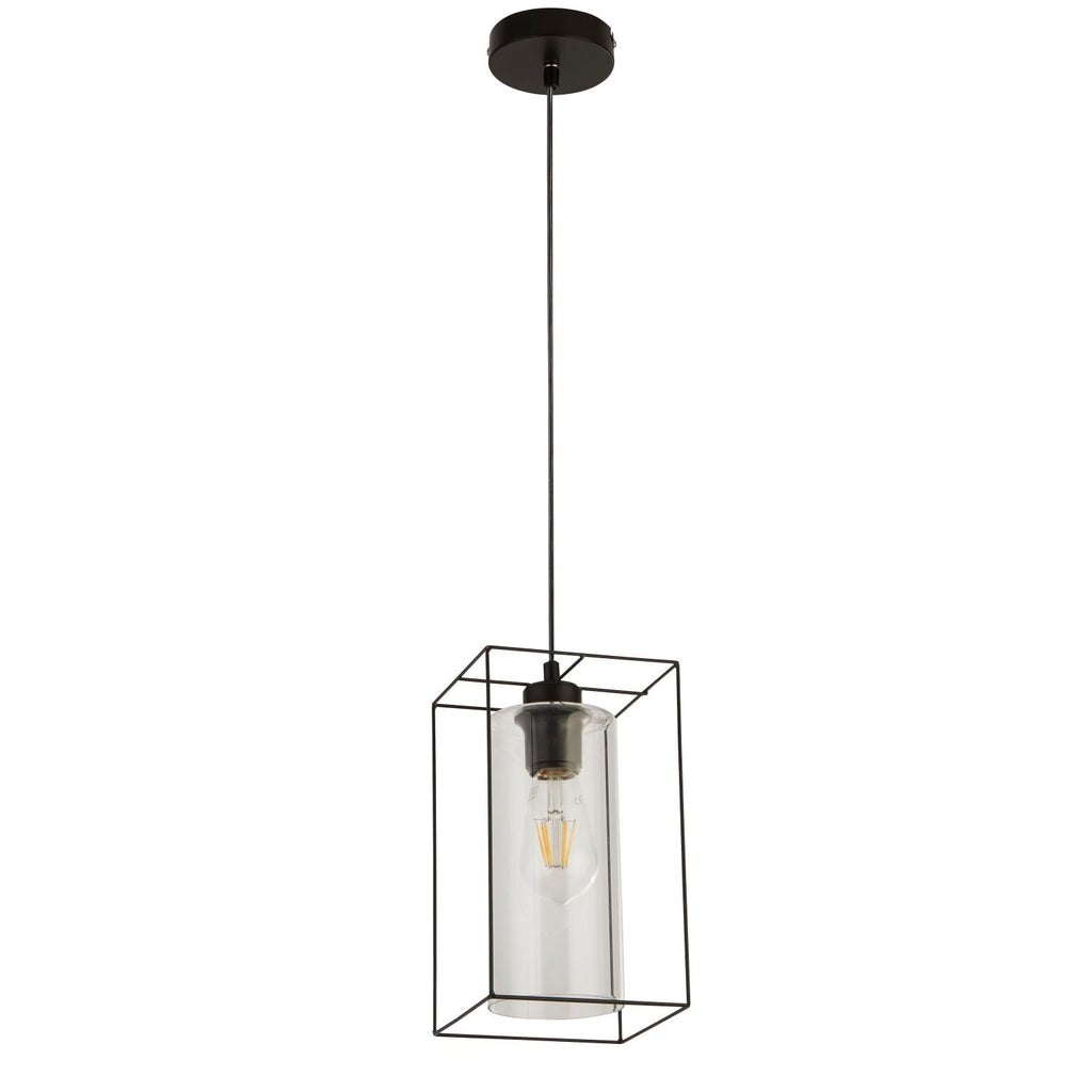 Black Frame Single Pendant Light with Clear Inner Glass