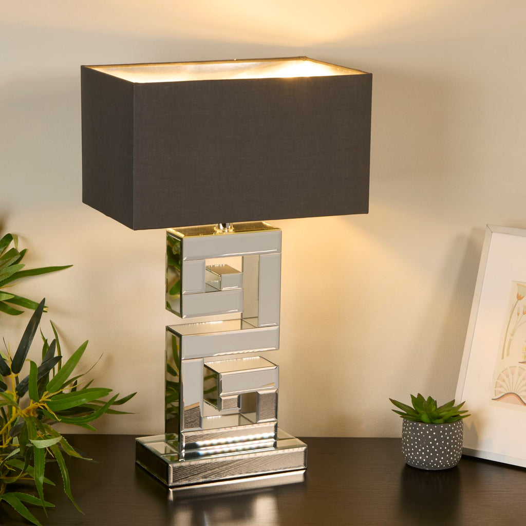 Mirror Table Lamp with Grey Shade