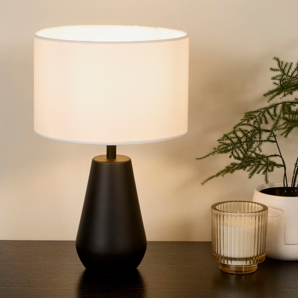 Matt Black Touch Table Lamps with Linen Shades (Pair)
