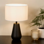 Matt Black Touch Table Lamps with Linen Shades (Pair)