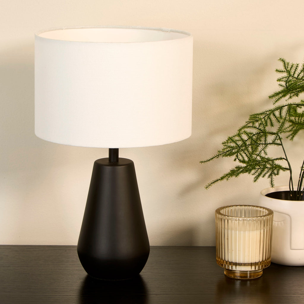 Matt Black Touch Table Lamps with Linen Shades (Pair)