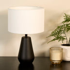 Matt Black Touch Table Lamps with Linen Shades (Pair)