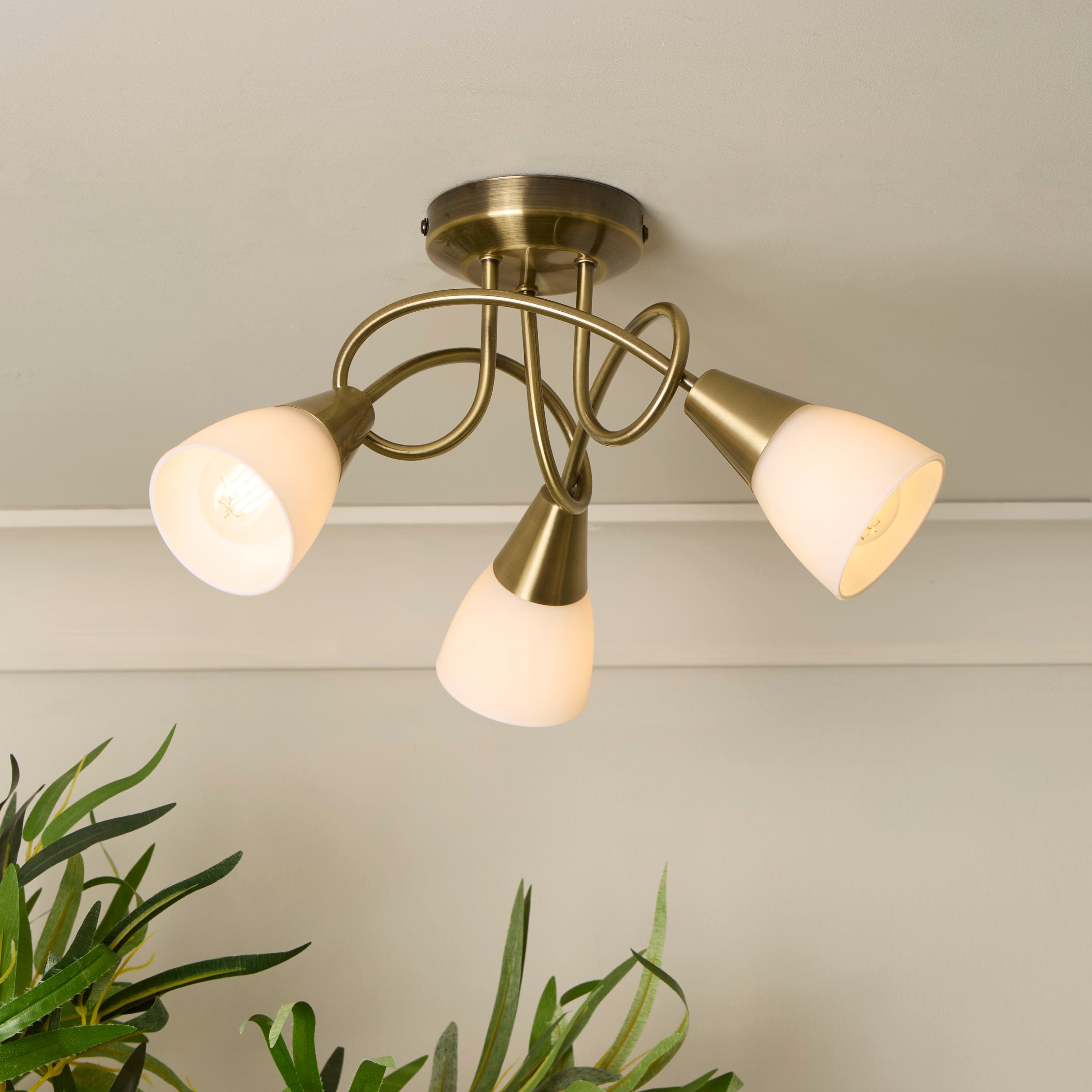 3 Light Antique Brass Twist Ceiling Light