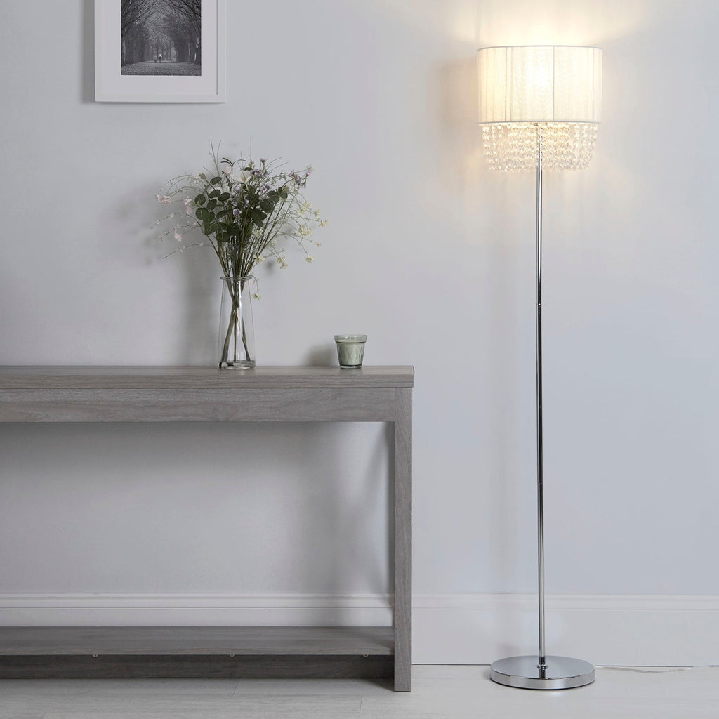 Luna White Floor Lamp with Acrylic Drops