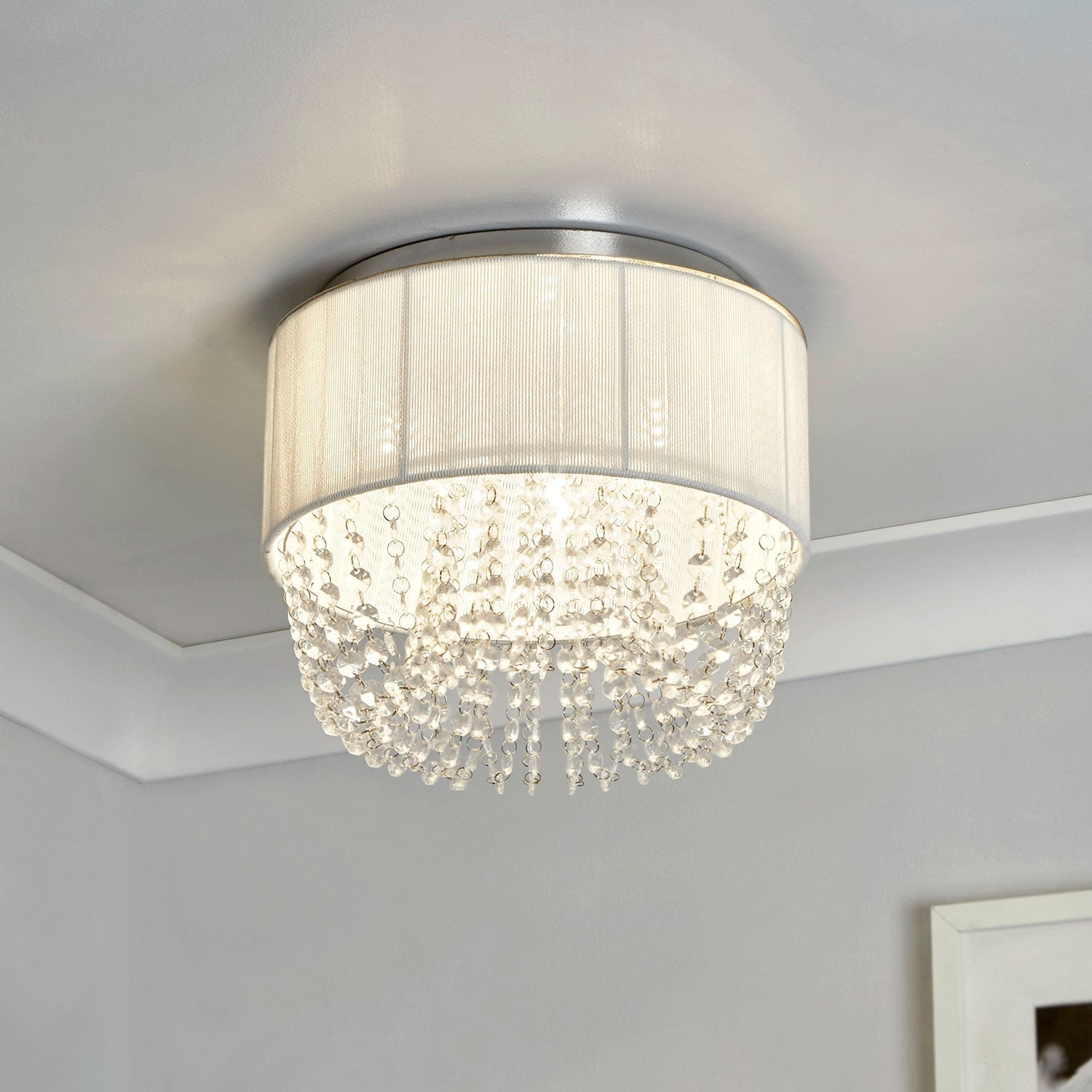 Luna White Ceiling Flush Light with Acrylic Drops