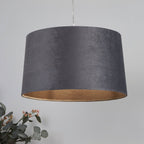 Velour Grey Velvet Tapered Easy Fit Drum Light Shade