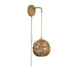 Boho Woven Rattan Shade Plug-In Wall Light