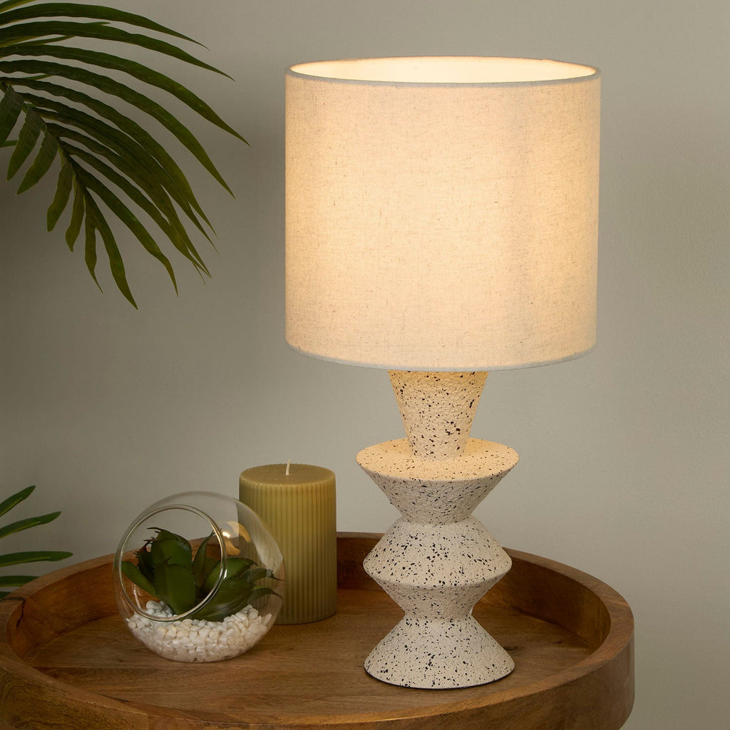 Terra Textured Ceramic Zigzag Table Lamp with Linen Shade