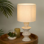 Terra Textured Ceramic Zigzag Table Lamp with Linen Shade