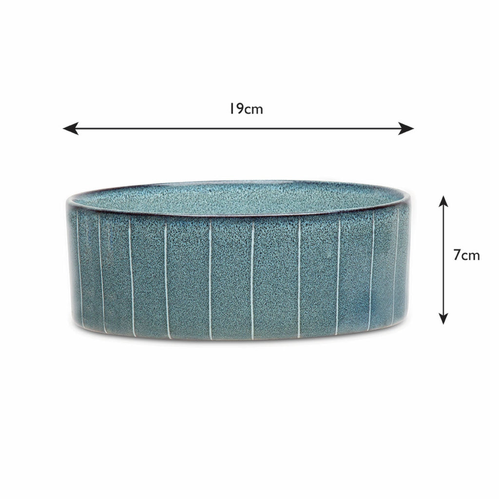 Scruffs Ceramic Heavy Duty Grey Pinstripe Reactive Glaze Dog Bowls (2pc Set)