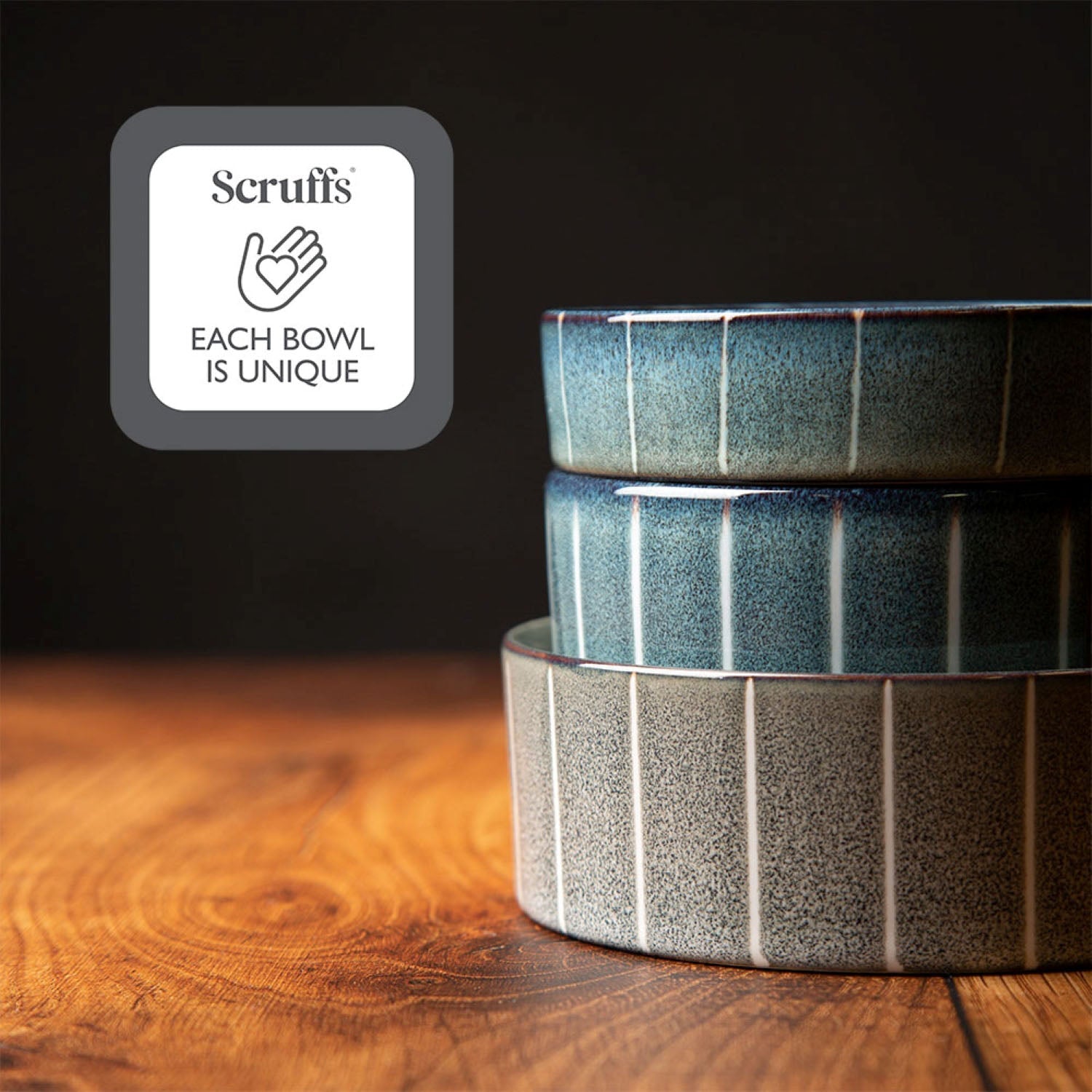 Scruffs Ceramic Heavy Duty Grey Pinstripe Reactive Glaze Dog Bowls (2pc Set)