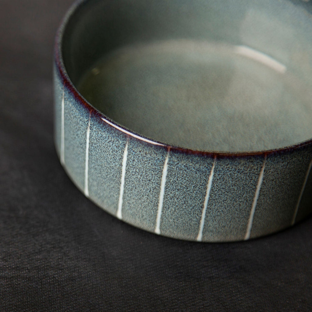 Scruffs Ceramic Heavy Duty Grey Pinstripe Reactive Glaze Dog Bowls (2pc Set)