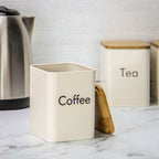 Kitchen Canister Set & Bread Bin in Cream with Bamboo Lids - 4 Piece | M&W