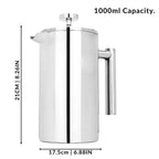 French Press Cafetiere Steel Coffee Maker 1000ml | M&W