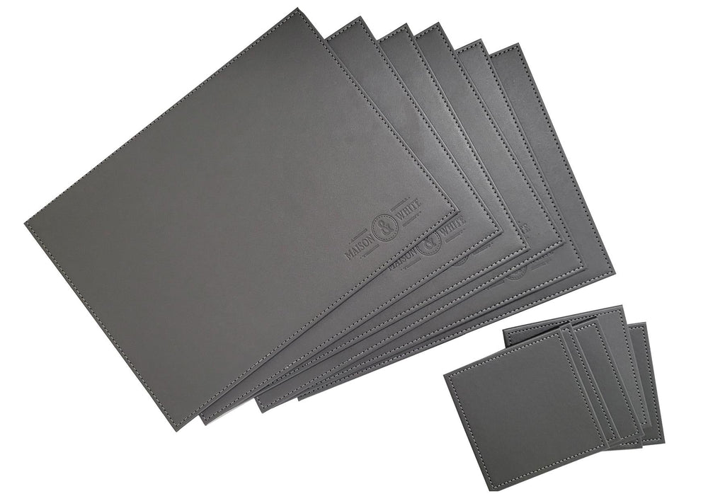 Faux Leather Placemats & Coaster Table Set Grey - 12 Piece | M&W