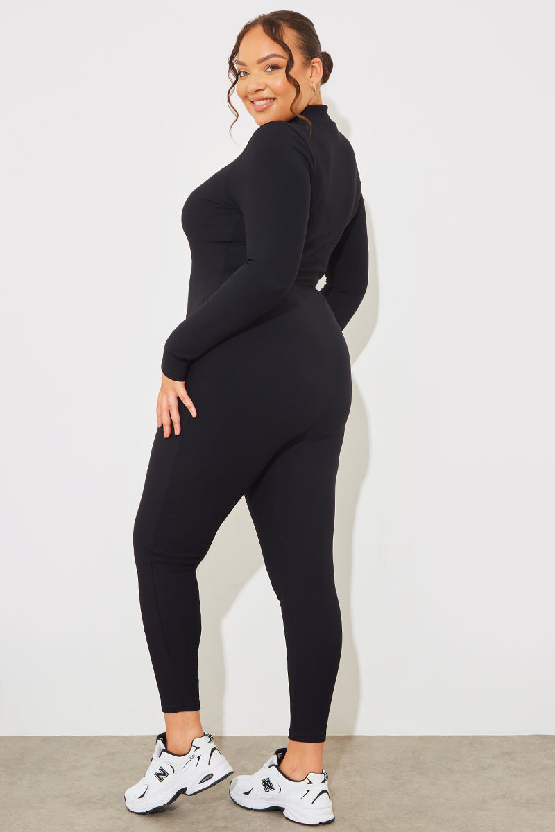 Built-In Bra Half Zip Long Sleeve Sculpt and Control Unitard