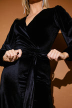 Velvet Puff Sleeve Wrap Front Jumpsuit
