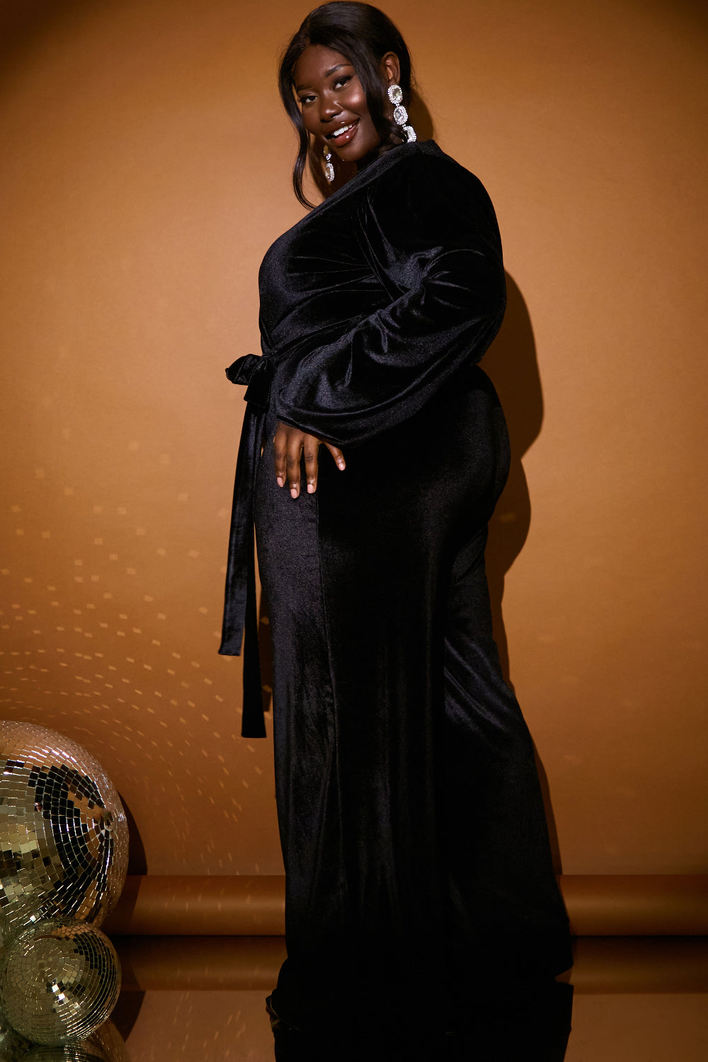 Velvet Puff Sleeve Wrap Front Jumpsuit