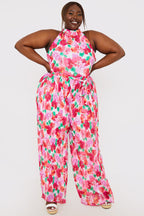 Plisse Sleeveless Wide Leg Jumpsuit