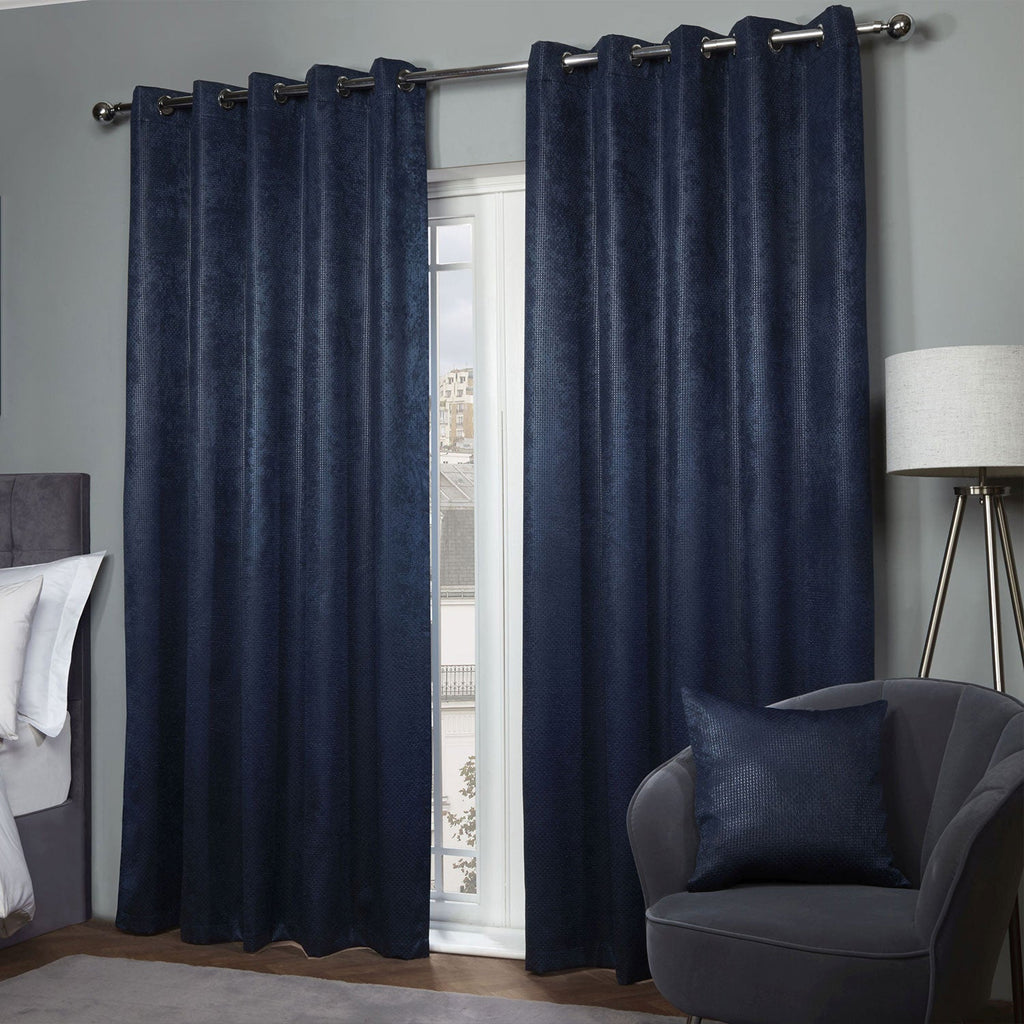 Ambiance Navy Blue Thermal Eyelet Curtains