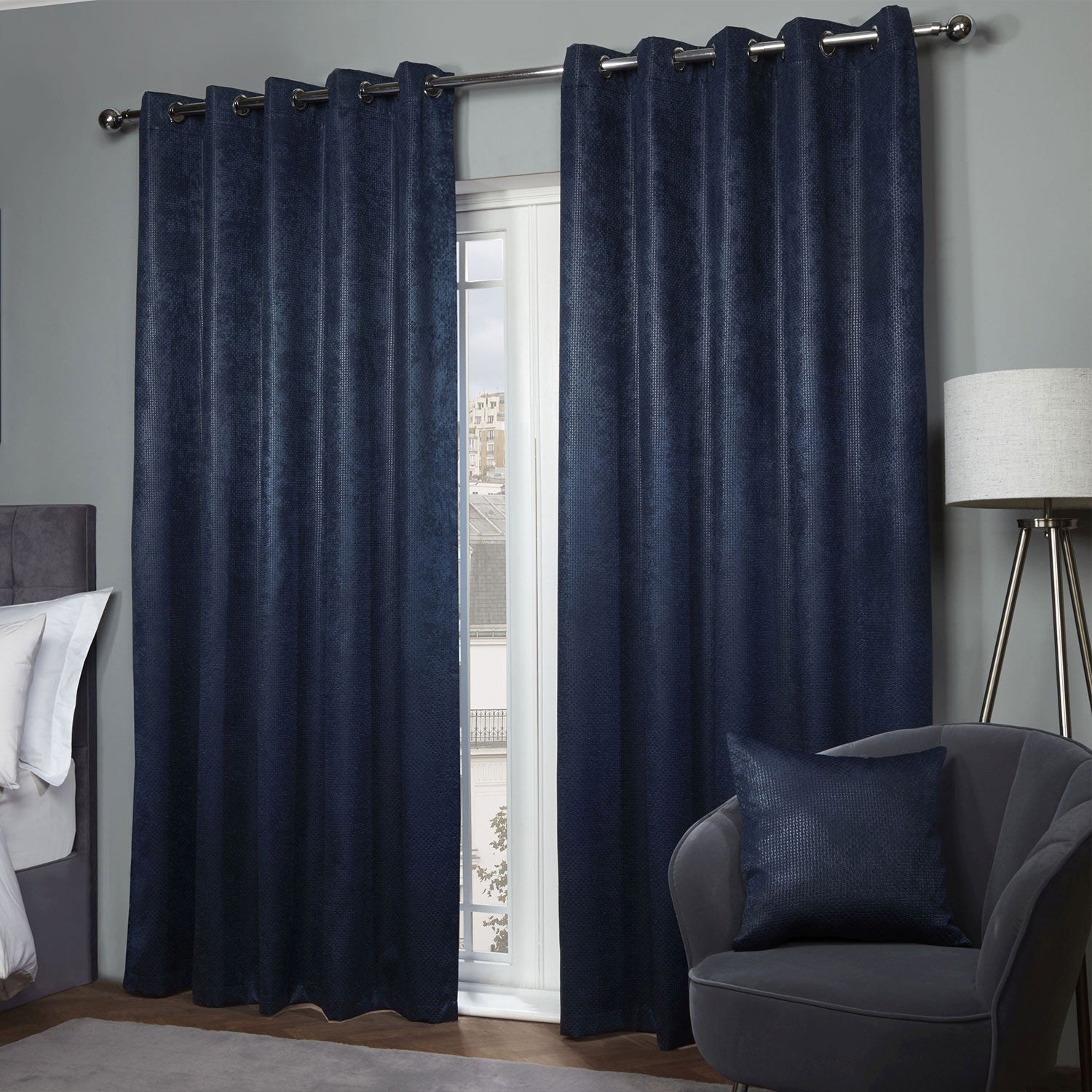 Ambiance Navy Blue Thermal Eyelet Curtains