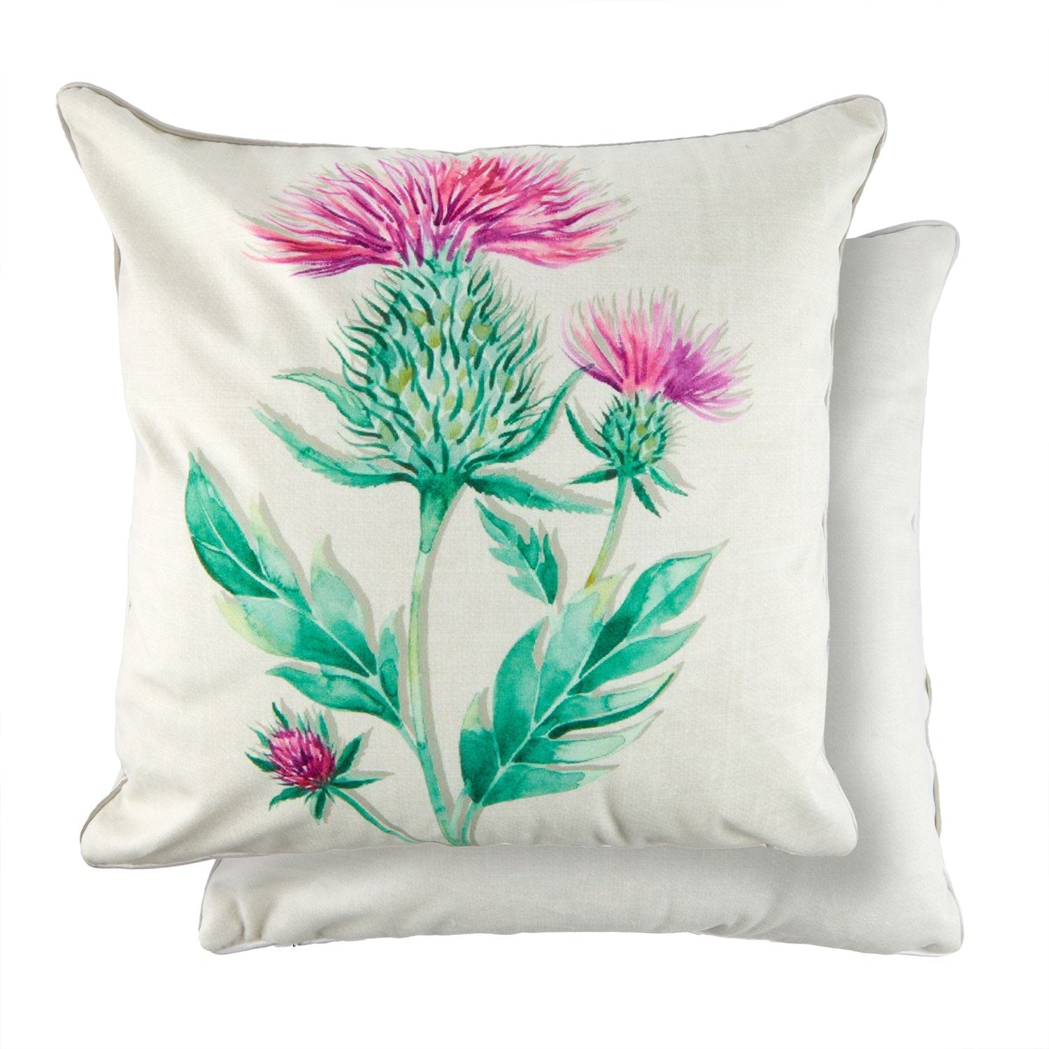 Watercolour Thistle Velvet Cushion Cover Pair