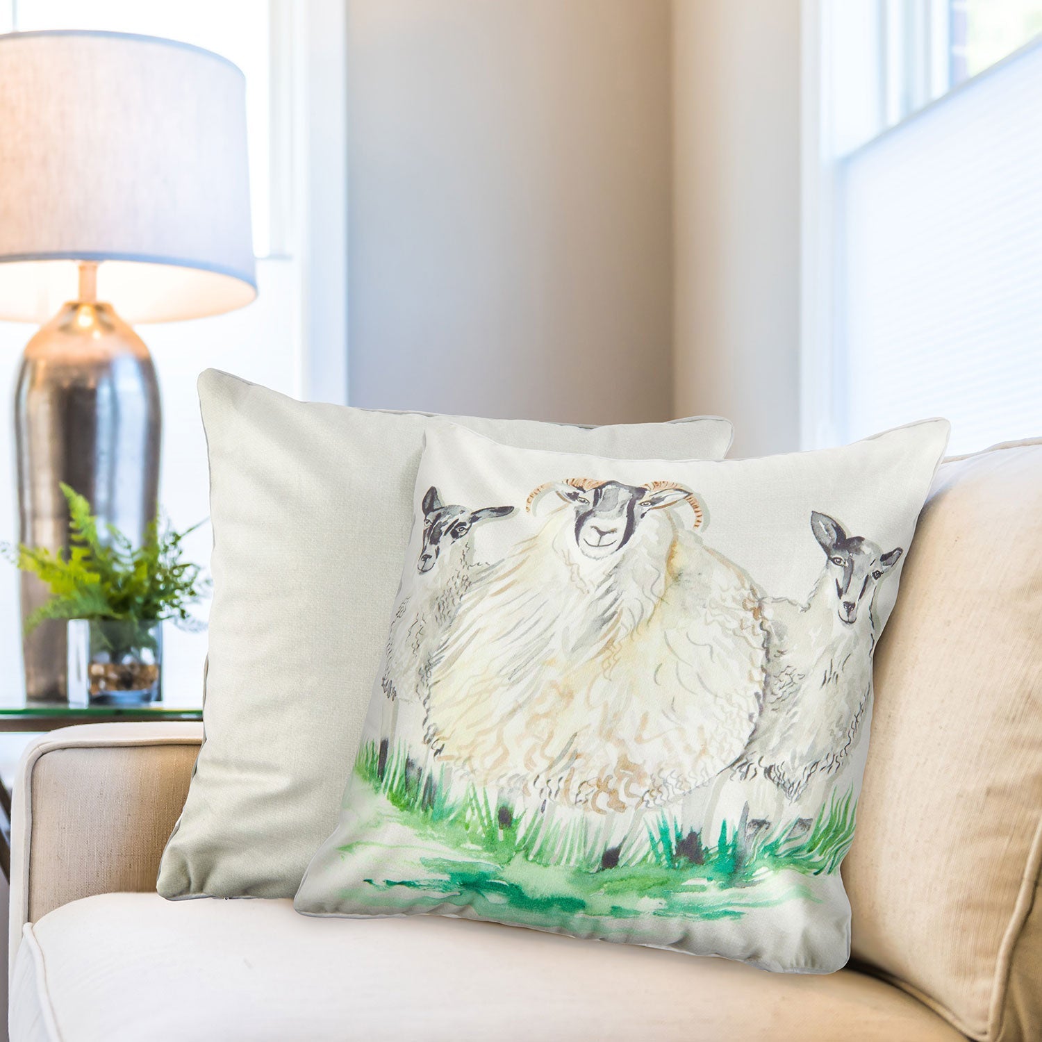 Watercolour Sheep Velvet Cushion Cover Pair