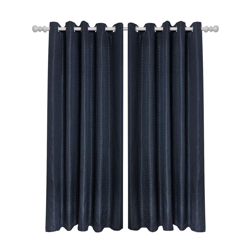 Aura Navy Jacquard Eyelet Curtains
