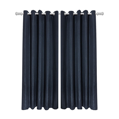 Aura Navy Jacquard Eyelet Curtains