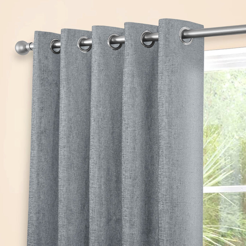 Amberley Nickel Grey Chenille Thermal Eyelet Curtains